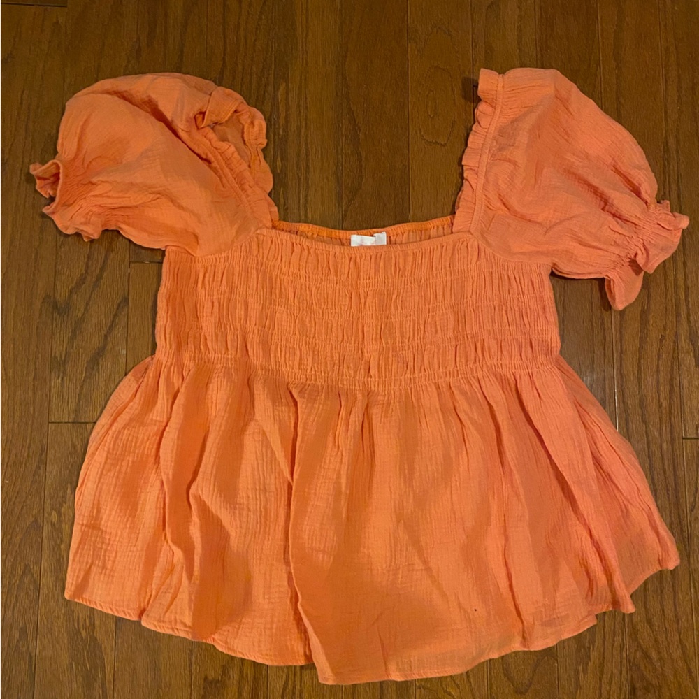 NWT Ces Femme Orange Puff Sleeve Women's Top L
